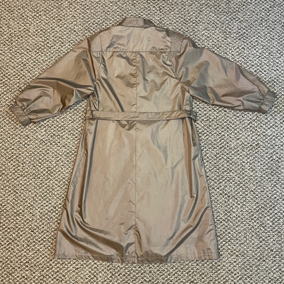 Vintage 80s Windsor Bay Belted Balloon Sleeve Trench Coat - Iridescent Champagne - Picture 3 of 16